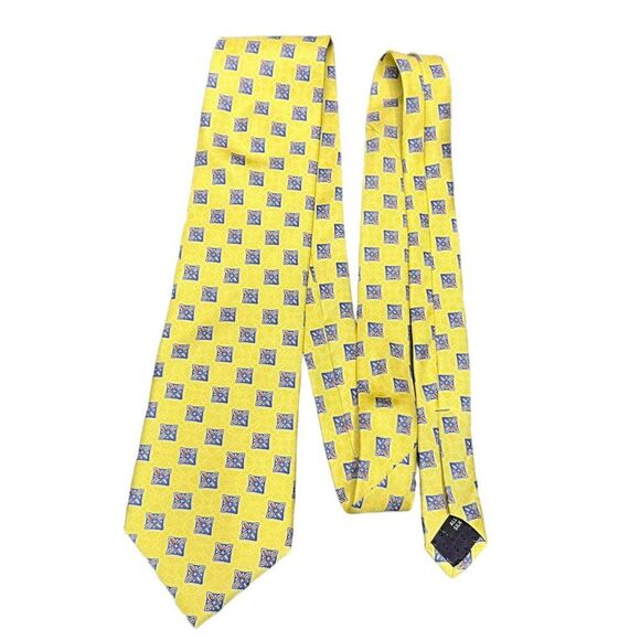 Tom James Mens Tie Necktie Executive Collection Silk USA Yellow Foulard NEW WITH - Picture 1 of 11